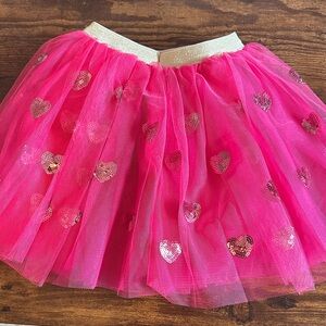 Girls Hot Pink Heart Sequin Tulle Skirt - Comfortable Elastic Waist
